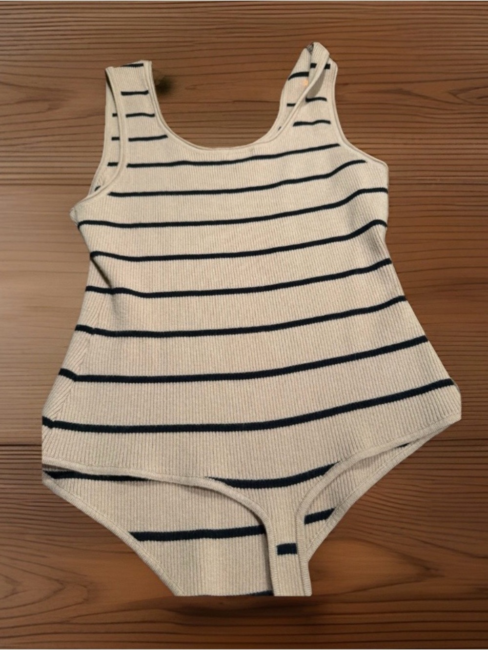 Le Lis Cream and Navy Striped Ribbed One-Piece